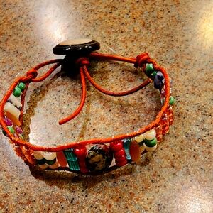 Handcrafted leather & beaded bracelet